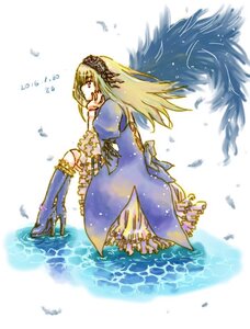 Rating: Safe Score: 0 Tags: 1girl blonde_hair boots dress feathers frills from_side full_body hairband image long_hair long_sleeves profile puffy_sleeves red_eyes solo suigintou water wings User: admin