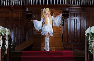 Rating: Safe Score: 0 Tags: 1girl blonde_hair bouquet detached_sleeves dress flower hair_ornament holding holding_bouquet kirakishou lantern long_hair railing solo stairs standing veil wedding_dress white_dress white_flower white_rose wide_sleeves User: admin