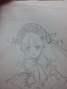 Rating: Safe Score: 0 Tags: 1girl auto_tagged bangs dress eyebrows_visible_through_hair greyscale image long_hair looking_at_viewer monochrome open_mouth photo shinku simple_background sketch solo traditional_media virtual_youtuber User: admin