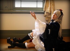 Rating: Safe Score: 0 Tags: 1girl black_footwear black_legwear black_ribbon blonde_hair dress frilled_legwear hair_ribbon high_heels indoors kneehighs long_hair ribbon shoes sitting socks solo suigintou window User: admin