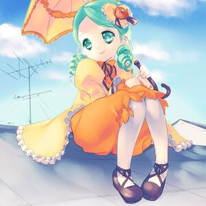 Rating: Safe Score: 0 Tags: 1girl dress drill_hair flower frills hair_ornament holding_umbrella image kanaria long_sleeves parasol sitting sky smile solo twin_drills umbrella User: admin