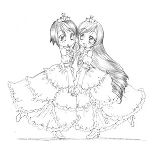 Rating: Safe Score: 0 Tags: 2girls blush crown dress frills high_heels holding_hands image long_hair monochrome multiple_girls pair short_hair souseiseki suiseiseki tiara User: admin