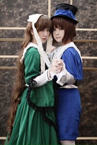 Rating: Safe Score: 0 Tags: 2girls blue_dress brown_eyes brown_hair dress green_dress hat holding_hands long_hair long_sleeves looking_at_viewer multiple_cosplay multiple_girls sisters tagme User: admin