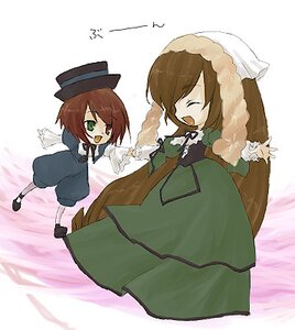 Rating: Safe Score: 0 Tags: 2girls :d ^_^ brown_hair chibi closed_eyes dress green_dress hat image long_sleeves multiple_girls open_mouth pair short_hair siblings sisters smile souseiseki suiseiseki twins User: admin