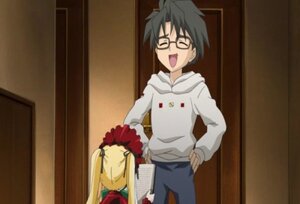 Rating: Safe Score: 0 Tags: 1boy ^_^ auto_tagged black_hair blonde_hair closed_eyes glasses hood image long_sleeves open_mouth sakurada_jun shinku smile solo User: admin