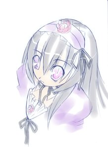 Rating: Safe Score: 0 Tags: 1girl akemi_homura black_hair dress flower image long_hair looking_at_viewer purple_eyes ribbon rose simple_background solo striped suigintou white_background User: admin