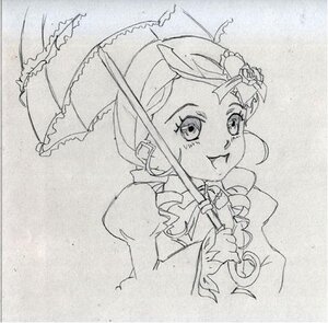 Rating: Safe Score: 0 Tags: 1girl auto_tagged dress flower frills greyscale holding holding_umbrella image kanaria long_sleeves looking_at_viewer monochrome parasol photo puffy_sleeves smile solo traditional_media umbrella User: admin
