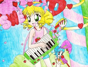 Rating: Safe Score: 0 Tags: 2girls auto_tagged blonde_hair bunny_ears drill_hair food fruit green_eyes heart hinaichigo image instrument multiple_girls rainbow smile solo strawberry User: admin