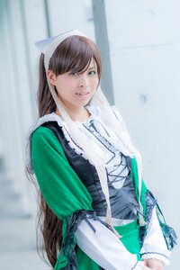 Rating: Safe Score: 0 Tags: 1girl apron bangs blurry brown_hair dress frills green_dress lips long_hair long_sleeves looking_at_viewer solo suiseiseki User: admin