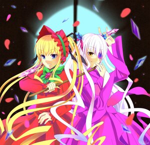 Rating: Safe Score: 0 Tags: 2girls barasuishou blonde_hair blue_eyes bow confetti dress eyepatch flower image long_hair long_sleeves looking_at_viewer multiple_girls pair petals red_dress ribbon rose_petals shinku silver_hair smile twintails yellow_eyes User: admin