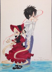 Rating: Safe Score: 0 Tags: 1boy 1girl auto_tagged black_hair blonde_hair blue_eyes bonnet bow closed_eyes dress image long_hair long_sleeves looking_back red_dress shinku solo very_long_hair User: admin