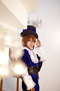 Rating: Safe Score: 0 Tags: 1girl blue_dress brown_hair dress green_eyes hat lips long_sleeves looking_at_viewer nose short_hair solo souseiseki top_hat User: admin