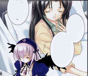 Rating: Safe Score: 0 Tags: 2girls black_wings blank_speech_bubble closed_eyes dress flower frills hairband image kakizaki_megu lolita_hairband long_hair long_sleeves multiple_girls red_eyes silver_hair solo suigintou wings User: admin