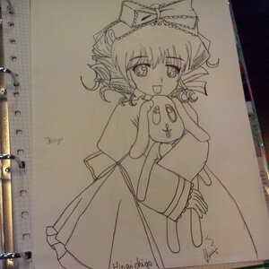 Rating: Safe Score: 0 Tags: 1girl doll dress drill_hair eyebrows_visible_through_hair graphite_(medium) hinaichigo image kirisame_marisa looking_at_viewer monochrome open_mouth photo smile solo stuffed_animal traditional_media User: admin