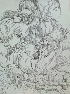 Rating: Safe Score: 0 Tags: 6+girls alice_margatroid bow detached_sleeves hair_bow hair_ornament hair_tubes hakurei_reimu hat image long_hair monochrome multiple multiple_girls smile tagme traditional_media User: admin