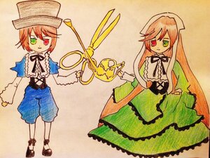 Rating: Safe Score: 0 Tags: brown_hair capelet dress frills green_dress green_eyes hat heterochromia image long_hair long_sleeves looking_at_viewer multiple_girls pair pants red_eyes scissors short_hair siblings simple_background sisters smile souseiseki standing suiseiseki swept_bangs top_hat twins User: admin