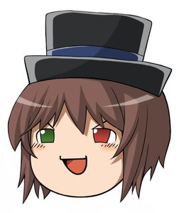 Rating: Safe Score: 0 Tags: 1girl :d bangs black_headwear brown_hair eyebrows_visible_through_hair hat image looking_at_viewer open_mouth portrait short_hair simple_background smile solo souseiseki striped v-shaped_eyebrows white_background User: admin