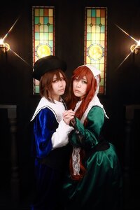 Rating: Safe Score: 0 Tags: 2girls blue_eyes brown_hair candle dress green_dress green_eyes hat holding_hands long_hair long_sleeves looking_at_viewer multiple_cosplay multiple_girls siblings sisters stained_glass suiseiseki tagme twins User: admin