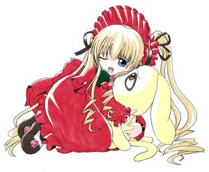 Rating: Safe Score: 0 Tags: 1girl blonde_hair blue_eyes blush bonnet bow bowtie dress drill_hair duplicate flower full_body hair_ribbon hug image imai_kazunari kneeling kunkun long_hair long_sleeves looking_at_viewer one_eye_closed open_mouth red_dress ribbon rose rozen_maiden shinku shoes simple_background smile solo stuffed_animal stuffed_dog twintails very_long_hair User: admin