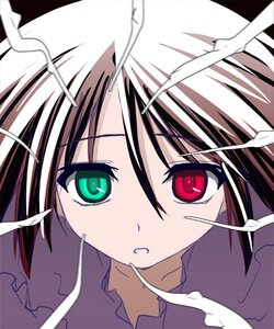 Rating: Safe Score: 0 Tags: 1girl brown_hair cigarette eyebrows_visible_through_hair green_eyes image looking_at_viewer red_eyes short_hair simple_background smoking solo souseiseki User: admin