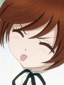 Rating: Safe Score: 0 Tags: 1 1girl bangs blush brown_hair closed_eyes heart image open_mouth ribbon shirt solo suiseiseki white_shirt User: admin