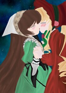 Rating: Safe Score: 0 Tags: 2girls blonde_hair blush bonnet brown_hair closed_eyes dress drill_hair flower green_dress image kiss long_hair long_sleeves multiple_girls night night_sky pair pink_flower pink_rose rose shinku sky star_(sky) starry_sky suiseiseki yuri User: admin