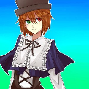 Rating: Safe Score: 0 Tags: blue_background capelet crying green_eyes hat heterochromia image long_sleeves looking_at_viewer neck_ribbon red_eyes ribbon short_hair smile solo souseiseki tears upper_body User: admin