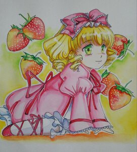 Rating: Safe Score: 0 Tags: 1girl apple blonde_hair bow cherry dress drill_hair food frills fruit grapes green_eyes hina_ichigo hinaichigo image leaf looking_at_viewer object_namesake pink_bow ribbon smile solo strawberry tomato traditional_media watermelon User: admin
