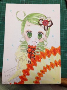 Rating: Safe Score: 0 Tags: 1girl ahoge drill_hair flower green_eyes green_hair hair_flower hair_ornament image kanaria looking_at_viewer marker_(medium) photo rose shikishi smile solo traditional_media twin_drills User: admin