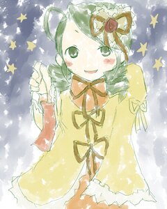 Rating: Safe Score: 0 Tags: 1girl blush dress drill_hair green_eyes green_hair image kanaria long_sleeves looking_at_viewer neck_ribbon ribbon seashell smile solo star_(symbol) star_hair_ornament star_print starfish starry_background twin_drills upper_body yellow_dress User: admin