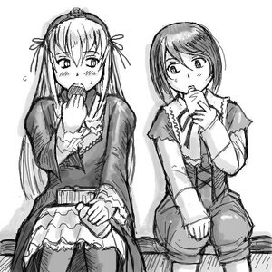 Rating: Safe Score: 0 Tags: 1boy 2girls auto_tagged blush cup dress drinking eating frills greyscale hairband image long_hair long_sleeves monochrome multiple_girls pair short_hair sitting souseiseki suigintou suiseiseki User: admin
