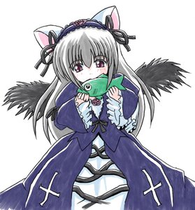 Rating: Safe Score: 0 Tags: 1girl animal_ears biting black_wings blush cat_ears dress fish frills hairband image imai_kazunari lolita_hairband long_hair long_sleeves looking_at_viewer pink_eyes ribbon rose rozen_maiden silver_hair simple_background solo suigintou white_background wings User: admin