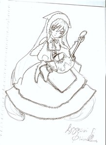 Rating: Safe Score: 0 Tags: 1girl dress full_body image long_hair long_sleeves looking_at_viewer monochrome smile solo striped striped_background suiseiseki very_long_hair User: admin