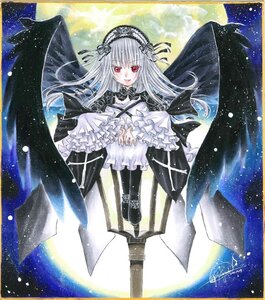 Rating: Safe Score: 0 Tags: 1girl artist_name boots dated dress earth flower frilled_sleeves frills full_moon hairband image lolita_hairband long_hair long_sleeves looking_at_viewer marker_(medium) moon night night_sky open_mouth planet red_eyes signature silver_hair sky smile solo space star_(sky) starry_sky suigintou traditional_media watercolor_(medium) wings User: admin