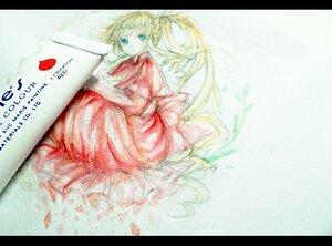 Rating: Safe Score: 0 Tags: 1girl black_border blonde_hair blue_eyes bow dress english_text image letterboxed long_hair looking_at_viewer pink_dress shinku solo very_long_hair User: admin