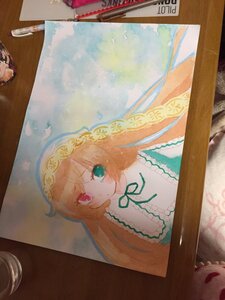Rating: Safe Score: 0 Tags: 1girl blonde_hair blush dress frills green_eyes heterochromia image long_hair photo red_eyes ribbon sky solo suiseiseki tears traditional_media User: admin