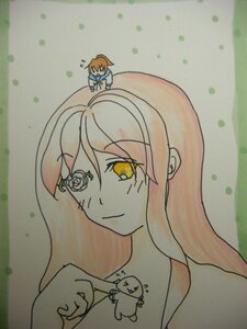 Rating: Safe Score: 0 Tags: 1girl image kirakishou long_hair multiple_girls pink_hair serafuku smile solo traditional_media yellow_eyes User: admin