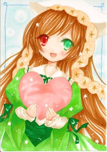 Rating: Safe Score: 0 Tags: 1girl brown_hair dress green_dress green_eyes hat head_scarf heterochromia image long_hair long_sleeves looking_at_viewer marker_(medium) red_eyes smile solo star_(symbol) suiseiseki traditional_media very_long_hair User: admin