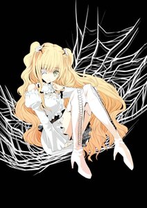 Rating: Safe Score: 0 Tags: 1girl blonde_hair boots detached_sleeves dress green_eyes hair_ornament high_heels image kirakishou long_hair sitting solo thigh_boots thighhighs twintails very_long_hair User: admin