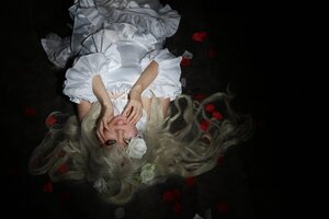 Rating: Safe Score: 0 Tags: 1girl dress flower frills grey_eyes hair_ornament hands_on_own_face kirakishou lips long_hair long_sleeves looking_at_viewer petals solo upper_body white_dress white_hair User: admin