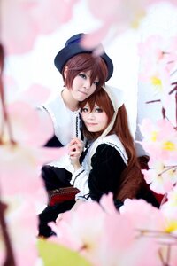 Rating: Safe Score: 0 Tags: 2girls apron blue_eyes blurry blurry_background blurry_foreground brown_hair cherry_blossoms depth_of_field dress flower hat lips long_hair long_sleeves looking_at_viewer motion_blur multiple_cosplay multiple_girls short_hair sisters smile souseiseki suiseiseki tagme User: admin