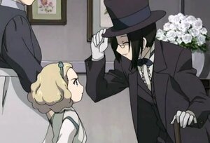 Rating: Safe Score: 0 Tags: 1girl 2boys black_hair blonde_hair closed_eyes dress flower formal gloves hat human image laplace_no_ma pair screenshot suit white_gloves User: admin