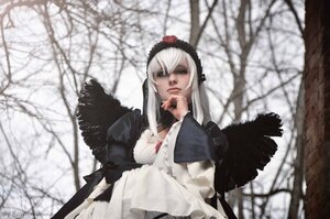 Rating: Safe Score: 0 Tags: 1girl bare_tree blurry blurry_background depth_of_field dress flower hairband half-closed_eyes long_hair long_sleeves looking_at_viewer solo suigintou tree User: admin