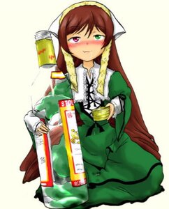 Rating: Safe Score: 0 Tags: 1girl alcohol beer blush bottle brown_hair dress drunk green_dress green_eyes heterochromia image long_hair sake_bottle solo suiseiseki wine_bottle User: admin
