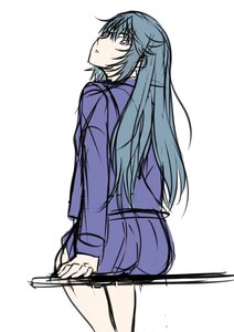 Rating: Safe Score: 0 Tags: 1girl barasuishou blue_eyes image long_hair looking_at_viewer looking_back ribbed_sweater simple_background sketch skirt solo striped white_background User: admin