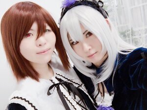 Rating: Safe Score: 0 Tags: 2girls bangs brown_hair closed_mouth hairband heterochromia lips long_hair looking_at_viewer multiple_cosplay multiple_girls red_eyes ribbon short_hair siblings sisters smile souseiseki suigintou tagme twins white_hair User: admin