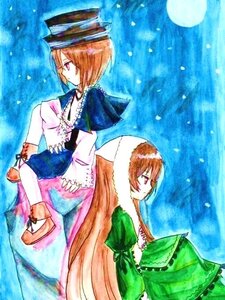 Rating: Safe Score: 0 Tags: 2girls blue_dress brown_hair dress green_dress hat image long_hair long_sleeves multiple_girls pair profile red_eyes short_hair siblings sisters souseiseki suiseiseki top_hat traditional_media twins very_long_hair watercolor_(medium) User: admin