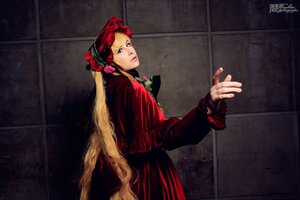 Rating: Safe Score: 0 Tags: 1girl auto_tagged blonde_hair blue_eyes bonnet capelet dress flower long_hair long_sleeves looking_at_viewer red_dress rose shinku signature solo twintails very_long_hair User: admin