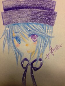 Rating: Safe Score: 0 Tags: 1girl artist_name dated eyebrows_visible_through_hair image looking_at_viewer purple_eyes ribbon short_hair signature simple_background solo souseiseki traditional_media User: admin
