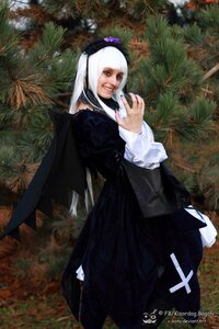Rating: Safe Score: 0 Tags: 1girl black_dress hat lipstick long_hair long_sleeves makeup nail_polish solo standing suigintou white_hair User: admin